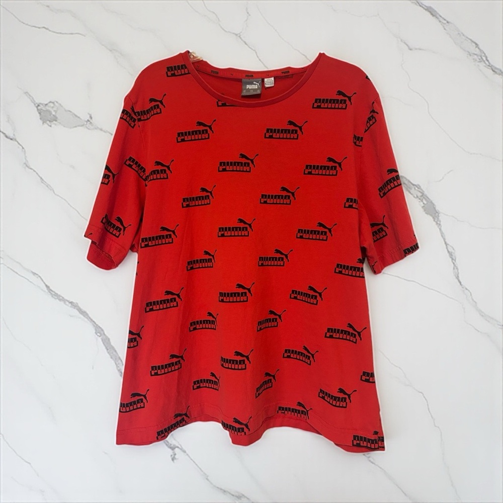 Puma Shirt Adult XXL Red All Over Logo Print Short Sleeve Active Mens